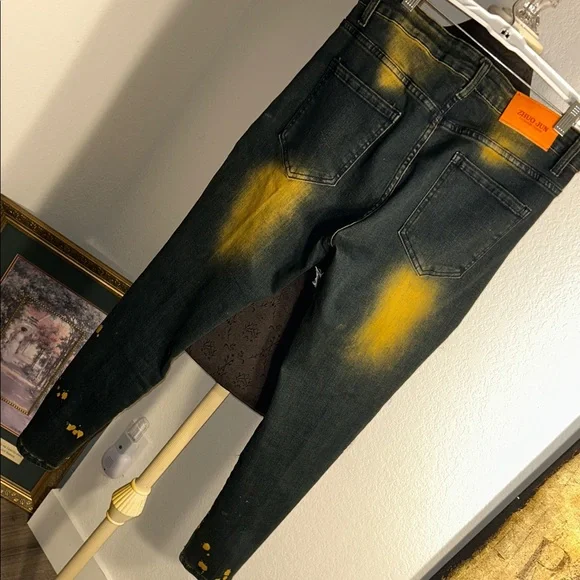 Edgy Yellow Splatter Skinny Jeans